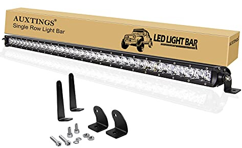 AUXTINGS 96 cm 38 Pulgadas 180W Spot Single Row 14400LM Off Road LED Niebla y conducción Barras de luz de Parachoques de Techo 2 Soportes de Montaje Estilo, 12V 24V Impermeable