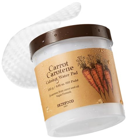SKINFOOD Carrot Toner Pads, Instant Cooling & Redness Relief, After Sun Care for Heat-Stressed Skin, Quick Calming Hydrating Cotton Facial Pads, Korean Skincare (60CT)