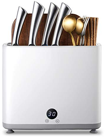 LTLWSH Bloc Couteau vides, Bloc de Couteaux, Support de Couteaux avec Fonction de Désinfection et de Séchage, avec Fentes pour Ciseaux et Tige à affûter, pour Un Rangement sûr des Couteaux,Blanc