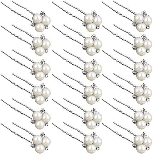 WILLBOND 18 Pcs Pearl Hair Pins Bridal Wedding Hair Accessories Rhinestone Crystal Bobby Clips for Brides Bridesmaids Flower Women Girls Decorative(Silver)