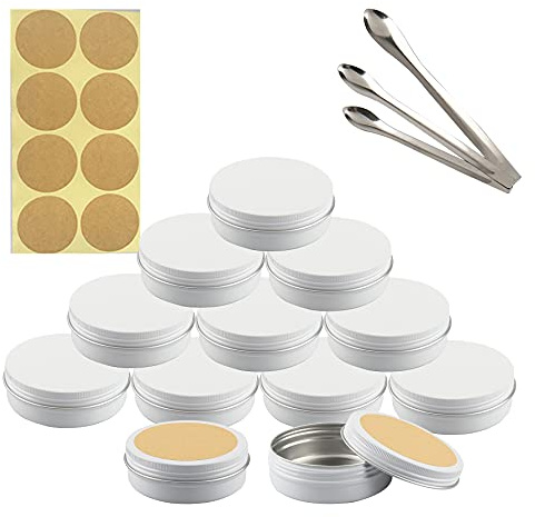 TIANZD 10 Stück Leere 100 ml Rund Weiß Aluminium Schraubdose Cremedose Alu-Tiegel Dosen mit Schraub-Deckel 10ml Aludose Blechdosen für Kosmetik Kerze Salben mit 3x Löffel 12x Etikette