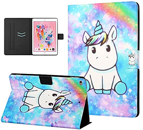 CasaFuny Funda para iPad 9,7 Pulgadas 2018/2017 (6.ª/ 5.ª Generación), iPad Air 2/Air,Slim Carcasa Protectora Case TPU Suave con Bolsillo Función de Soporte y Auto Sueño/Estela,Unicornio
