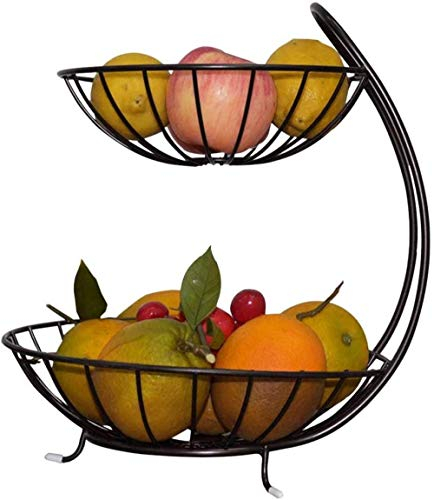 Cesta De Fruta De Metal, Frutero De Diseño Negro De 2 Niveles, Cesta De Almacenamiento Conveniente De Frutas Y Verduras