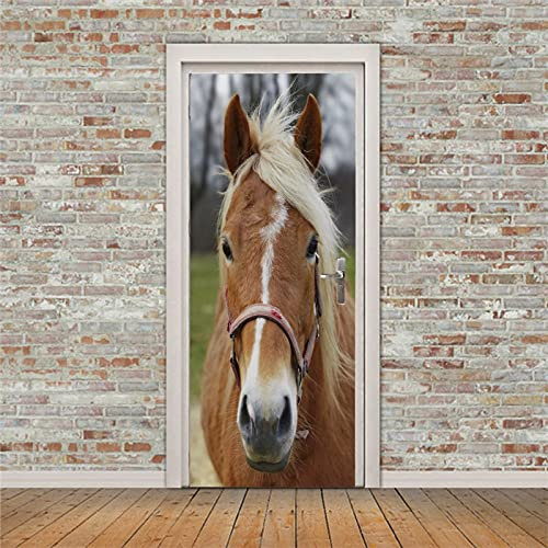 A.Monamour Türtapete Selbstklebend Türfolie Türposter 3D Porträt Eines Coolen Braunen Pferde Tier Themas Vinyl Folie Türdeko Tapete Wandbild Türaufkleber Türtattoo 95 x 215 cm