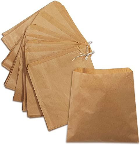 1000 x Brown Strung Kraft Paper Food Bags Groceries, sandwich Fruit Bags, Vegetables, Popcorn Bags, Lunch & Bakery Bags (8 x 8 inch)