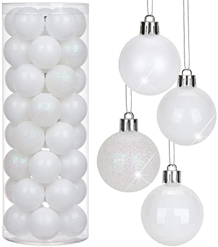 1.57 Pearl White Christmas Balls Ornaments 40 Pcs Shatterproof Christmas Ornaments Set Halloween Balls Ornaments White Ornament for Xmas Tree Holiday Party
