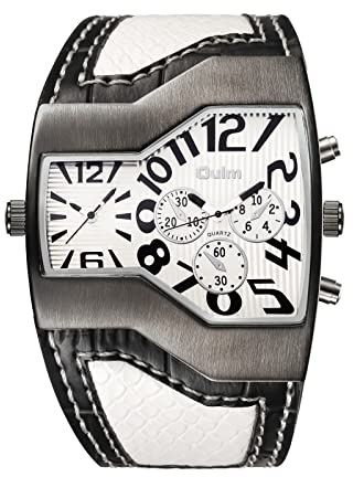 JewelryWe Reloj de pulsera de cuero militar para hombre, esfera grande, cuarzo, para el día del padre, Blanco, Moderno