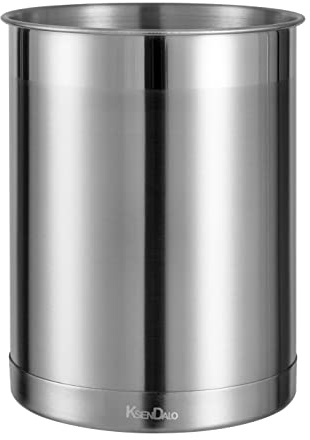 KSENDALO Stainless Steel Utensil Holder for Counter, Brushed Silver Metal Utensil Crock Canister for Cooking Utensils on Countertop, with Heavy Base, Dishwasher Safe, Silver