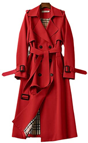 Spring Women's Trench Coat Street Casual Long Loose Double Breasted Trench Jacket Red M