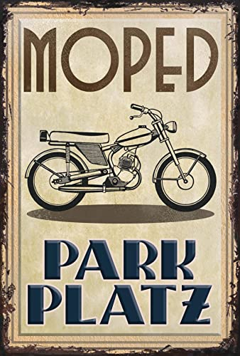 Moped Parkplatz Alu Schild für den Außenbereich - Deko Hinweisschild aus Alu-Dibond, wetterfest 30x20 cm (art deco)