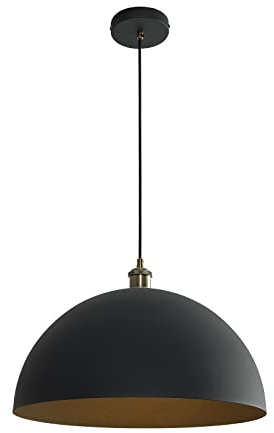 Vintage Black Pendant Light 17.72'' Retro Farmhouse Large Dome Pendant Lamp Modern Industrial Chandelier for Wire length 78.74 '' for Kitchen Island, Bedroom, Dining Room, Living Room, Hallway