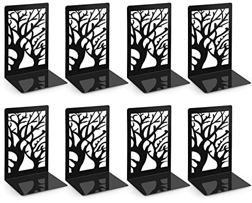 Anhow 4 Paar Buchstütze, Buchstützen Metall Bücherhalter Bookends, Book Holder für Kinder, Schule, Bibliothek - Schwarz/9,3x12x17,2 cm