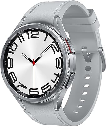 Samsung Galaxy Watch6 Classic Smartwatch, Gesundheitsfunktionen, Fitness Tracker, Schnell ladender Akku, LTE Smartwatch, 47 mm, Silber, Inkl. 36 Monate Herstellergarantie [Exklusiv bei Amazon]