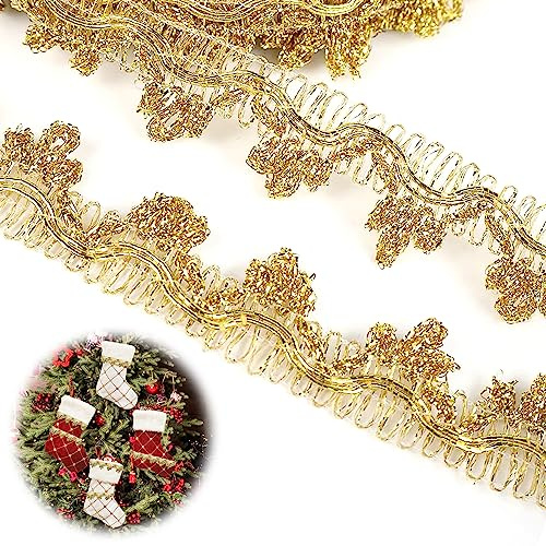XCSJ 14.2 Yards Metallic Braid Spitzenbesatz (Gold) | Braid Lace Trim Verziert Fransen Trim Quaste Spitzenband Borten und Bänder zum Nähen für Weihnachten Dekor,Kostüm Diy
