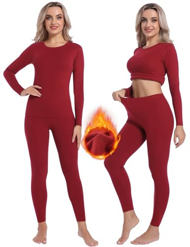 INNERSY Thermounterwäsche Damen Warm Funktionsunterwäsche Winter Thermo Unterwäsche Frauen Ski (L, Neujahr Dunkelrot)