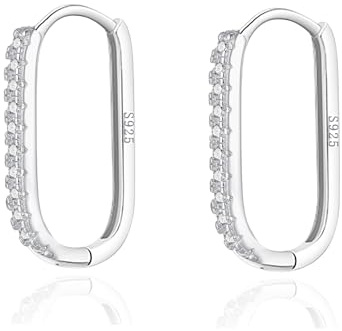 Reffeer 925 Sterling Silber CZ Quadratische Creolen für Damen und Mädchen - Minimalistische U-Form Ohrringe