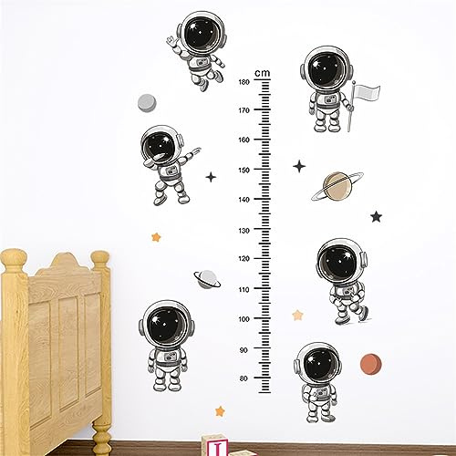 Kinder Höhe Diagramm Wandaufkleber, Wandtattoo Kinderzimmer, Messlatte Kind Wandsticker Tiere Dinosaurier Auto Astronaut Aufkleber, Geschenke für Jungen & Mädchen (Astronaut-F)