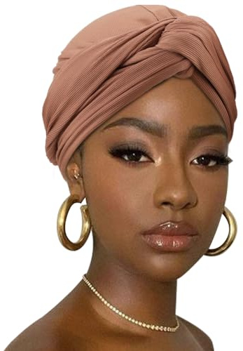 DRESHOW Hårinpackning för Kvinnor Ribbad Mjuk Turban Stretch Jersey Huvudduk Andningsaktiv Lättvikts Turban