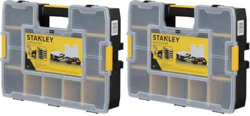 STANLEY Werkzeug-Organizer Sortmaster Sortimentskasten für Aufbewahrung - Sortierbox Aufbewahrungsbox für Werkstatt (43.29 x 9.2 x 33.0 cm, Innenteiler anpassbar, Deckel verriegelbar) 1-94-745