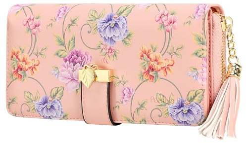 Pomelo Best Damen Geldbörse Portmonee aus Kunstleder, RFID Groß Portemonnaie geblümte Brieftasche mit 12 Kartenfächer und Münzfach