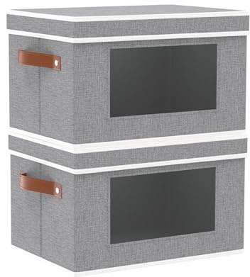 OUTBROS Caja de Almacenamiento de Tejidos, con Ventanas Transparentes, Cesta Organizadoras Armarios Plegables, Contenedores de Almacenaje de Ropa, 33x23x20 cm, Gris, 1 Piezas