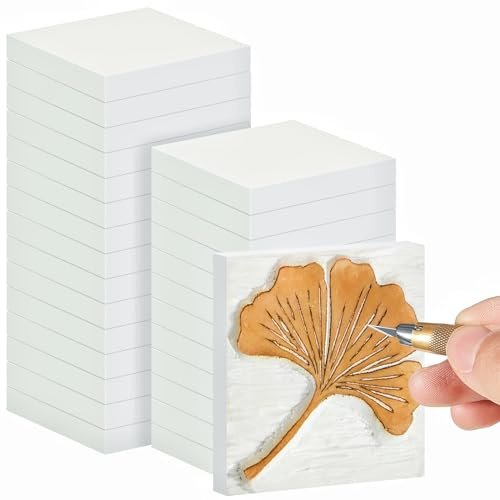 Frienda 24 Pcs 2 X 2 Rubber Carving Blocks Linoleum Blocks for Printmaking, Stamp Making, DIY Crafting, Scrapbook, Painting, Soft and Easy to Carve (White)