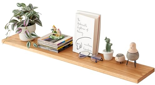 TREOAKWIS Wandregal Eiche Massiv, 90CM Schweberegal Regalbrett Holz | Schweberegal Eiche Regale Naturholz für Haus, Wohnzimmer, Kinderzimmer, Schlafzimmer, Bad, Büro