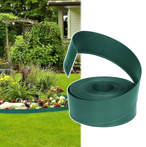 FIVMEN Rasenkante Kunststoff 20m Beeteinfassung Streifen Design Beetumrandung mit Anschlussstelle Rasenkantenband, Flexible Schneidebar Gartenpalisade (Grün)