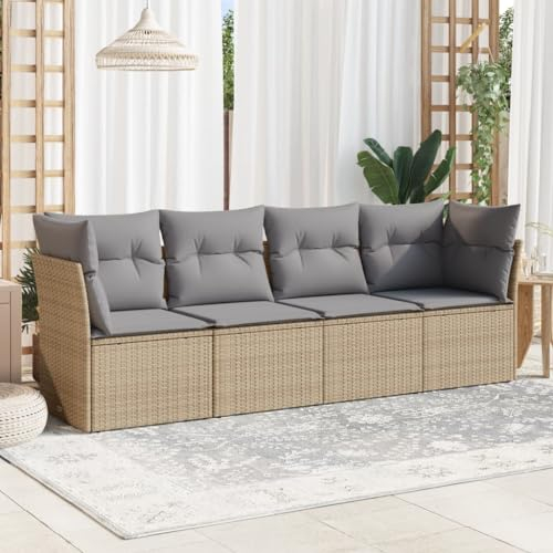 ULUYYUC 4-TLG. Garten-Sofagarnitur, Terrassenmöbel Gartenbank Eckbankgruppe Eckbank Geeignet für Garten Balkon Hinterhof Außenbereich mit Kissen Beige Poly Rattan