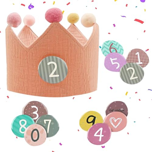 Cappellini Festa Compleanno Bambini,Cappello Di Compleanno Rosa Per Bambini,Corona Di Compleanno Stoffa,Corona Compleanno In Tessuto Di Feltro Con Numeri Da 0 a 9 Per Bambini Festa Di Compleanno