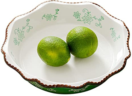 Stackable Ceramic Baking Pan，Lasagne Dish Large Deep, Colorful Ceramic Pie Pan Round Pie Plate, Oven to Table Dinner Plates Quiche Dish Bakeware for Pizza.(Green)