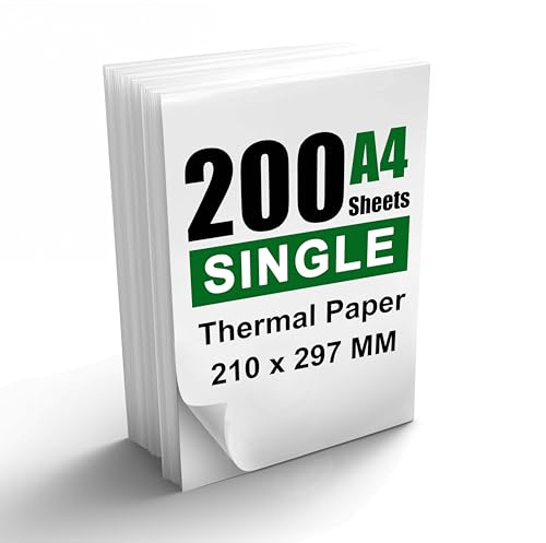 200 Feuilles de Papier Thermique A4, 210 x 297 mm pour Imprimante Thermique Portable, Compatible avec MT800/MT800Q/M08F/PJ762/PJ763MFi, Idéal pour École ou Bureau, Impression de Fichiers, Photos, etc
