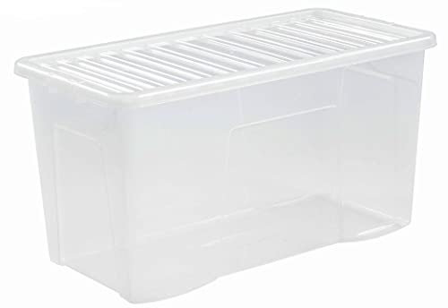 VISHCHIT 110L Wham Clear Crystal Storage Box with Lid – Large Stackable Plastic Container for Home, Office, Garage, Workshop – Heavy-Duty, BPA-Free, Transparent Storage Solution (1)