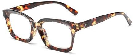 Hubeye Gafas de lectura cuadrados de montura grande para mujer y hombre bisagra de resorte Anteojos de lectura de gran tamaño anti luz azul (Leopardo, 0.00)