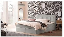 Traumnacht Boxbett Nizza mit praktischem Stauraum, mit 7-Zonen Tonnentaschenfederkernmatratze (H3) und Komfortschaumtopper, Leichter Aufbau, 180 x 200, hellgrau