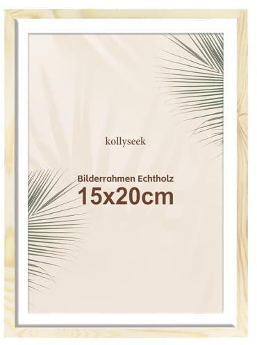 kollyseek Bilderrahmen 15x20cm Echtholz mit Passepartout Holz Rahmen mit Acrylglas Kieferholz Fotorahmen mit Bruchsicherem Acrylglas platten bilderrahmen Wood zimmer deko