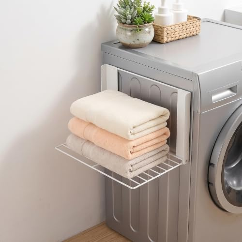 LEQ Magnetic Shelf for Washer, Foldable Laundry Organizer Rack, White | Space-Saving Multi-Purpose Magnetic Organizer, Folding Laundry Rack for Bathroom, Kitchen, RV, Small Homes