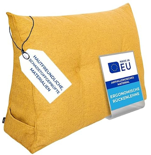 Pillows24 Rückenkissen für Bett & Sofa 100cm, abnehmbarem Bezug | Bequemes Keilkissen und Lesekissen fürs Bett, waschbarem Bezug, Großes Sofakissen für Rückenlehne und Sofa, Gelb