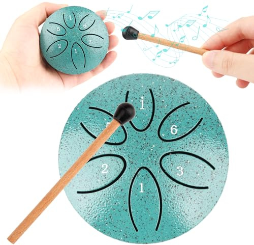 Steel Tongue Drum, 3 Zoll 6 Töne Zungentrommel Schlagzeug Anfänger, Handpan Instrument Stahlzungentrommel,Mini Pan Tongue Drum Percussion Kinder für Meditation Yoga Klangheilung (Grün)
