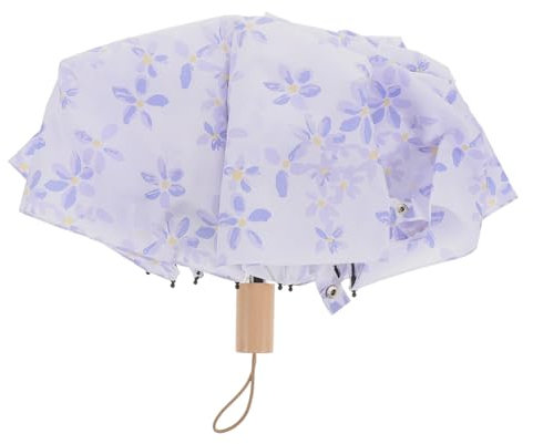 GALPADA Three-fold Wooden Handle Umbrella Aesthetic Design Lightweight Portable Rain Umbrella for Travel