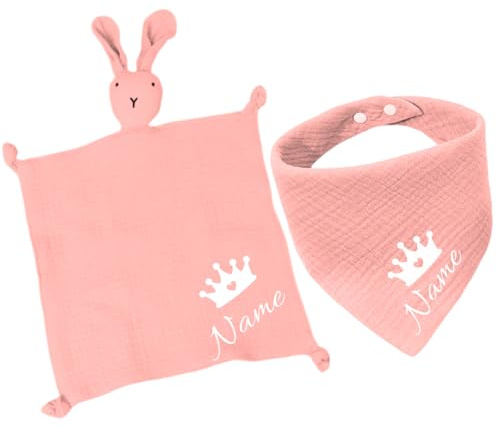 Personalisiertes Baby-Set mit Name – Dreieckstuch und Kuscheltuch – Weiches Baby-Accessoire-Set für Neugeborene und Babys – Unisex, Hautfreundlich – Perfekt zur Geburt und Taufe