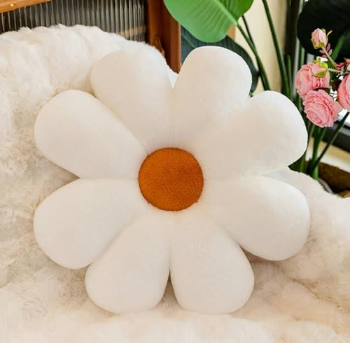 Aryan Flower Pillow White Decorative Throw Pillows, Floor Cushion Cute Pillows for Bed Bedroom Room Sofa Couch Decor 38cm（White）