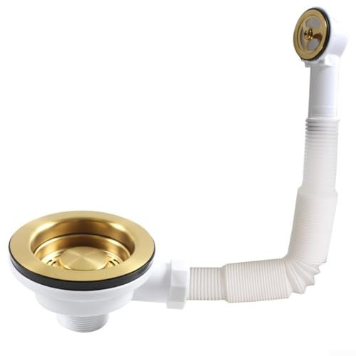 Drain Sink Downcomer, 114MM Gold Finish Kitchen Sink Basket Strainer, Round Sink Drain Strainer, With Built In Overflow Prevention Feature
