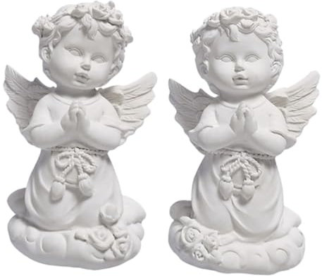 Happyyami 2pezzi Decorazione Casa Scultura Angeli Resina Da Design Retro Arte Murale Elegante e Creativa Per Ambienti Interni Bianco