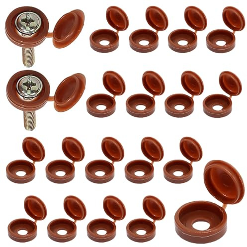 DEFIYEAR 200PCS Screw Caps - Screw Cap Brown, Plastic Hinged Snap Covers for M3-M8 Screws, Waterproof Protection Caps for Furniture Cabinets Shelves and Walls