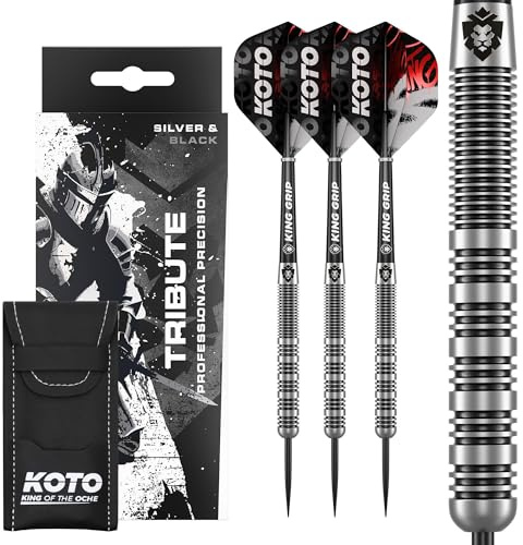 KOTO – Tribute dart 14 G, silver och svart, dartpilar, pilset inkl. 3 fat, flights + remmar & dartwallet, fast ringgrepp