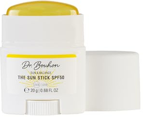 Dr. Bouhon THE SUN STICK SPF50 - (20 g) - Stick de protection solaire transparent pour visage et corps avec vitamine E, imperméable & compact, pour peaux sensibles & enfants à partir de 3 ans