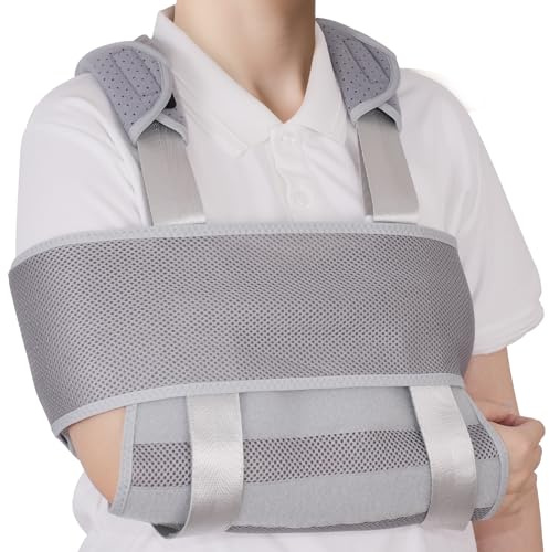 GAOUREL Arm Sling and Adult Shoulder Immobilizer, Used for Adjustable Elbow Support for Shoulder Injuries, Rotator Cuff Tears, Clavicle Injuries, Dislocations, Fractures, and Arm Strains, Can be Used during Sleep(Grey)
