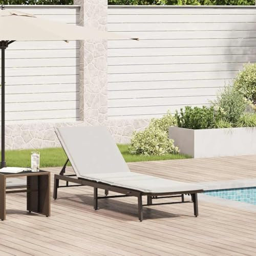 Myheimly Sonnenliege mit Auflage Braun Poly Rattan Gartenliege, Strandliege, Tagesbett, Relaxliege, Sonnenbett, Chaiselongue, Lounge Bett Kissenfarbe