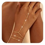 CHESKY 14K Gold Plated Hand Chain Bracelets for Women Set - Dainty Finger Ring Bracelet Stack Adjustable Thin Hand Chains Durable Bracelets Trendy Simple Body Jewelry Gift for Women